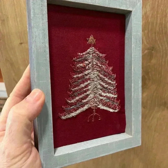 Elegant Red Holiday Tree Embroidered Wall Art - Picture 5 of 6